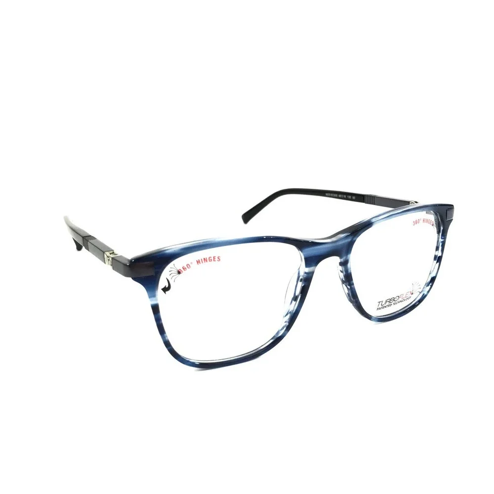 Turboflex Eyeglasses Frames MOD EC555 50 Blue Gray Striped Black 48-16-130